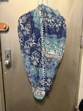 Boho Paisley Infinity Scarf with pom poms